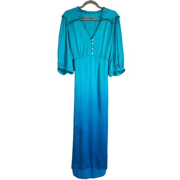 RAQUEL ALLEGRA TURQUOISE OMBRE MIDI WRAP DRESS - Picture 3 of 9